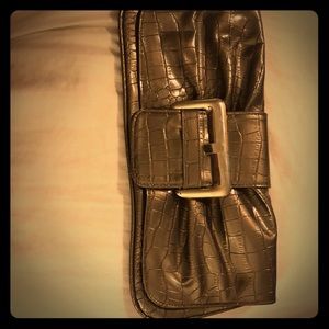 Silver faux leather clutch